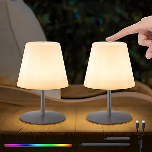 Настільна LED лампа акумуляторна Набір з 2 шт. Touch Dimmable Warm White / RGB USB-C IP44 сіра - Фото 1