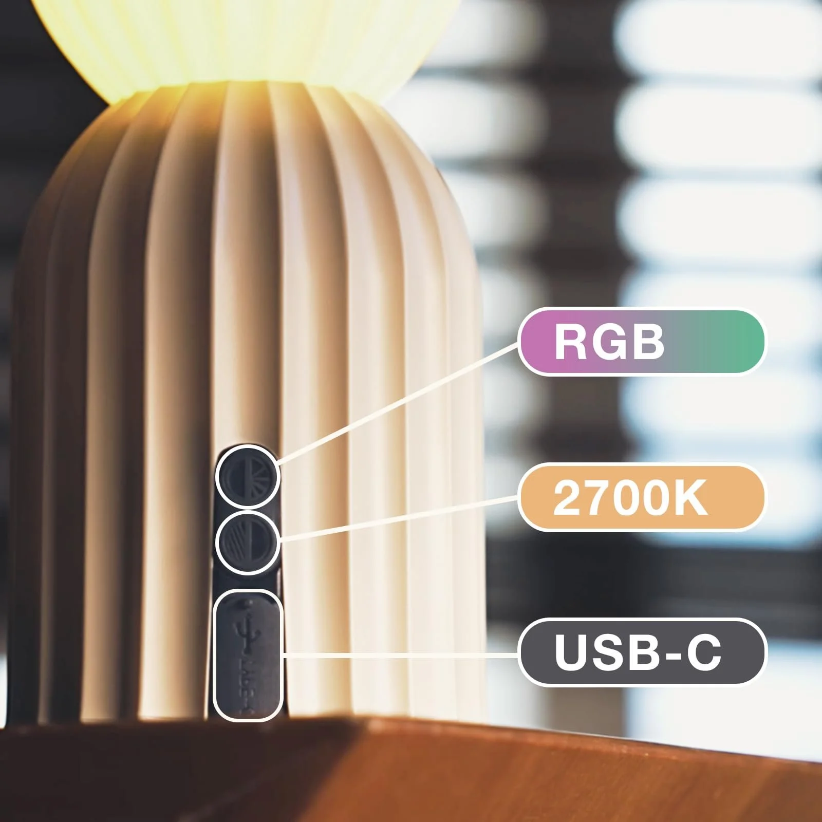 Настільна лампа LED Bedside Lamp Wireless Rechargeable 2700 K RGB USB-C IP54 Beige, фото №6