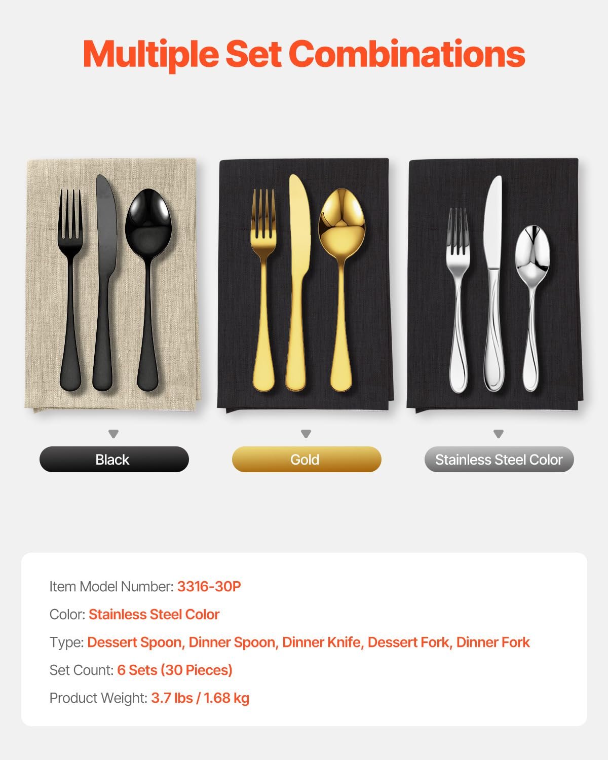 Набор столовых приборов VEVOR на 6 персон, 30 предметов из пищевой нержавеющей стали, фото №7 Набор столовых приборов VEVOR на 6 персон, 30 предметов из пищевой нержавеющей стали, фото №7