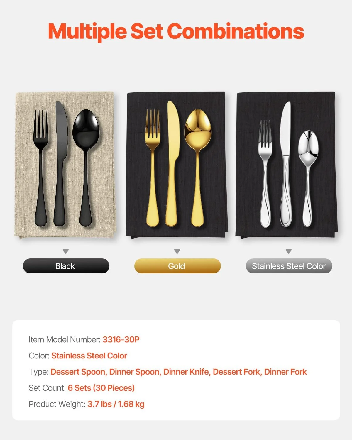 Набір столових приборів VEVOR на 6 персон, 30 предметів з харчової нержавіючої сталі, фото №7 Набір столових приборів VEVOR на 6 персон, 30 предметів з харчової нержавіючої сталі, фото №7