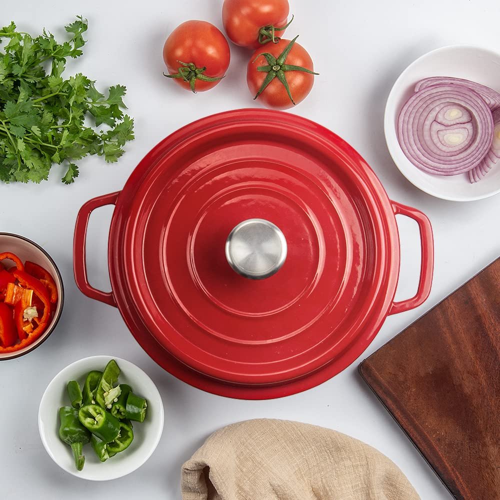 Жаровня чавунна емальована з кришкою 4.7 л 24 см червона, фото №6 Жаровня чавунна емальована з кришкою 4.7 л 24 см червона, фото №6