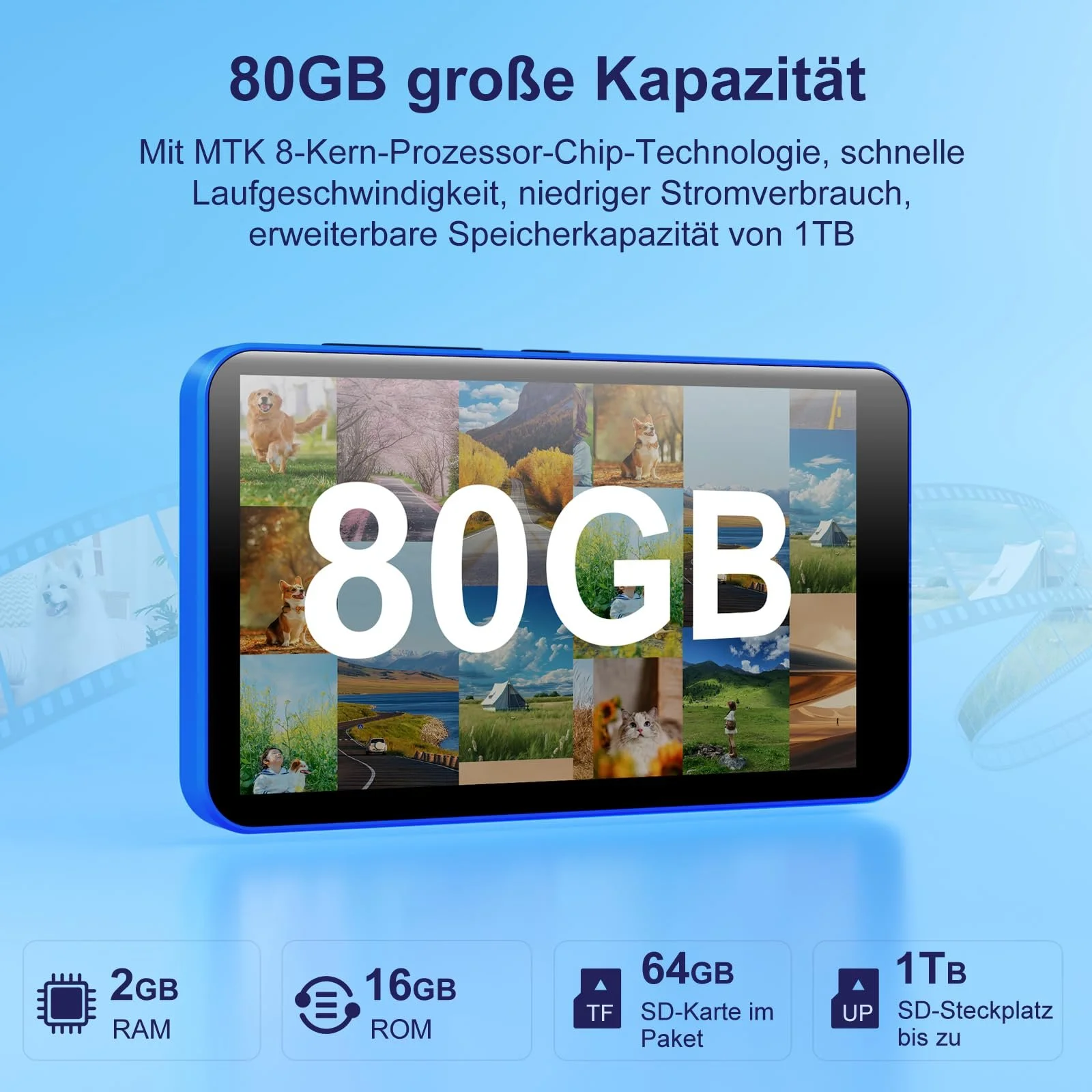 MP3 плеер Fanvace 80GB Blue, фото №6