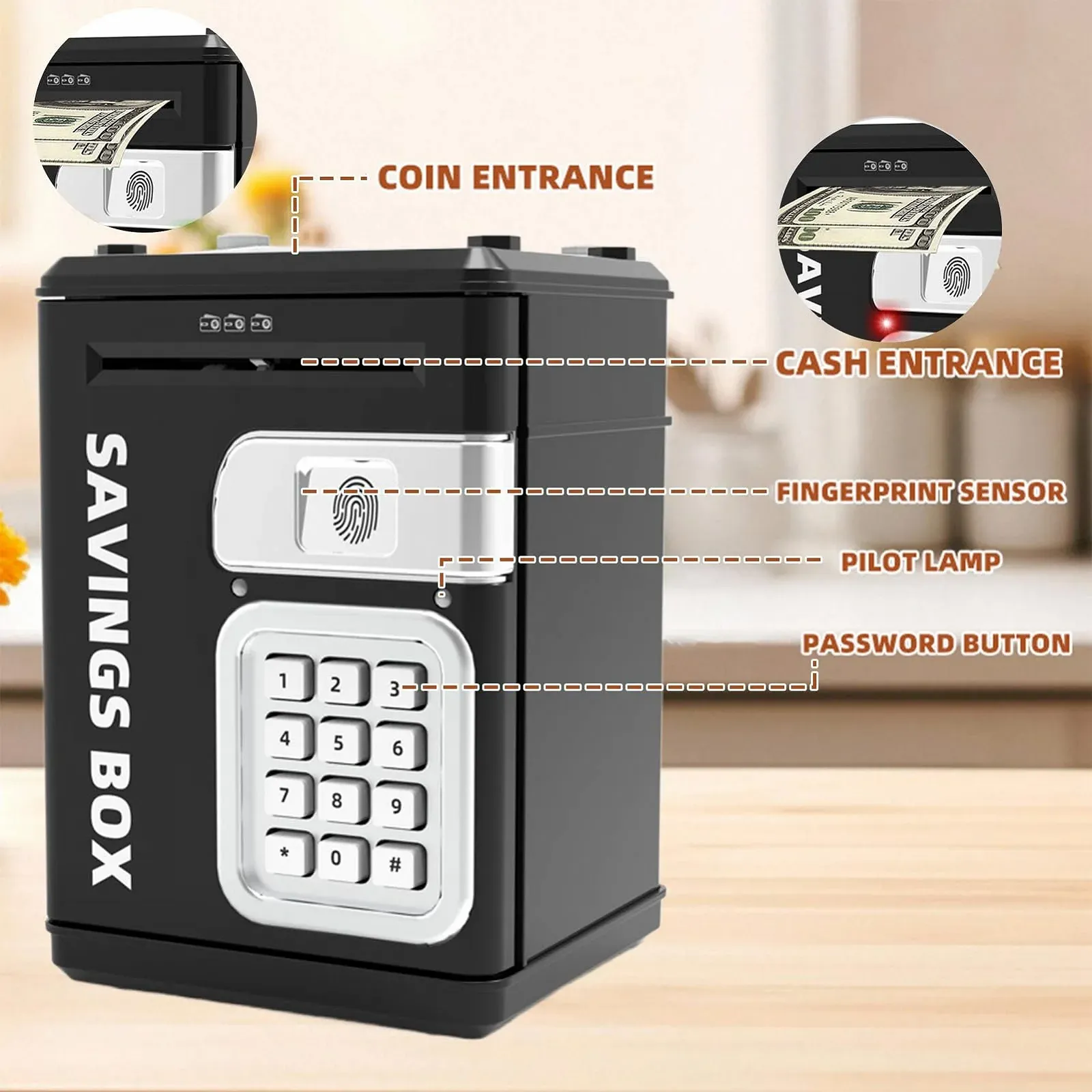 Скарбничка-сейф Дитяча з паролем та відбитком пальця ABS, фото №7