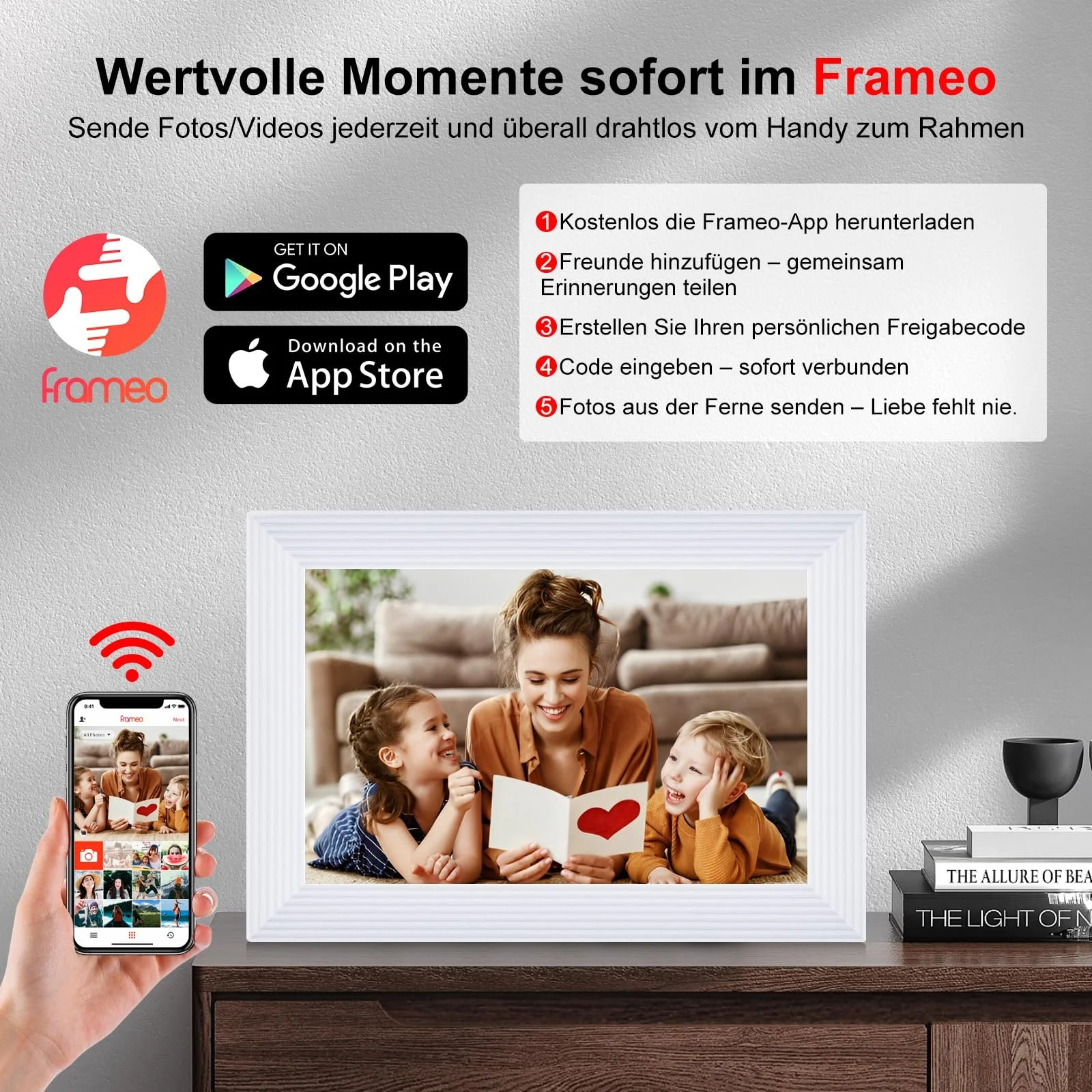 Цифровая фоторамка Frameo 10.1 дюйма HD IPS Touchscreen WiFi 32 GB Белая, фото №2
