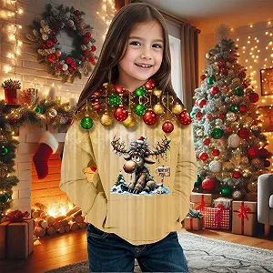 Толстовка праздничная для мальчиков и девочек с длинными рукавами, теплая, флисовая подкладка, зимний сезонный наряд, мягкая ткань synthetic.ua - Фото 1