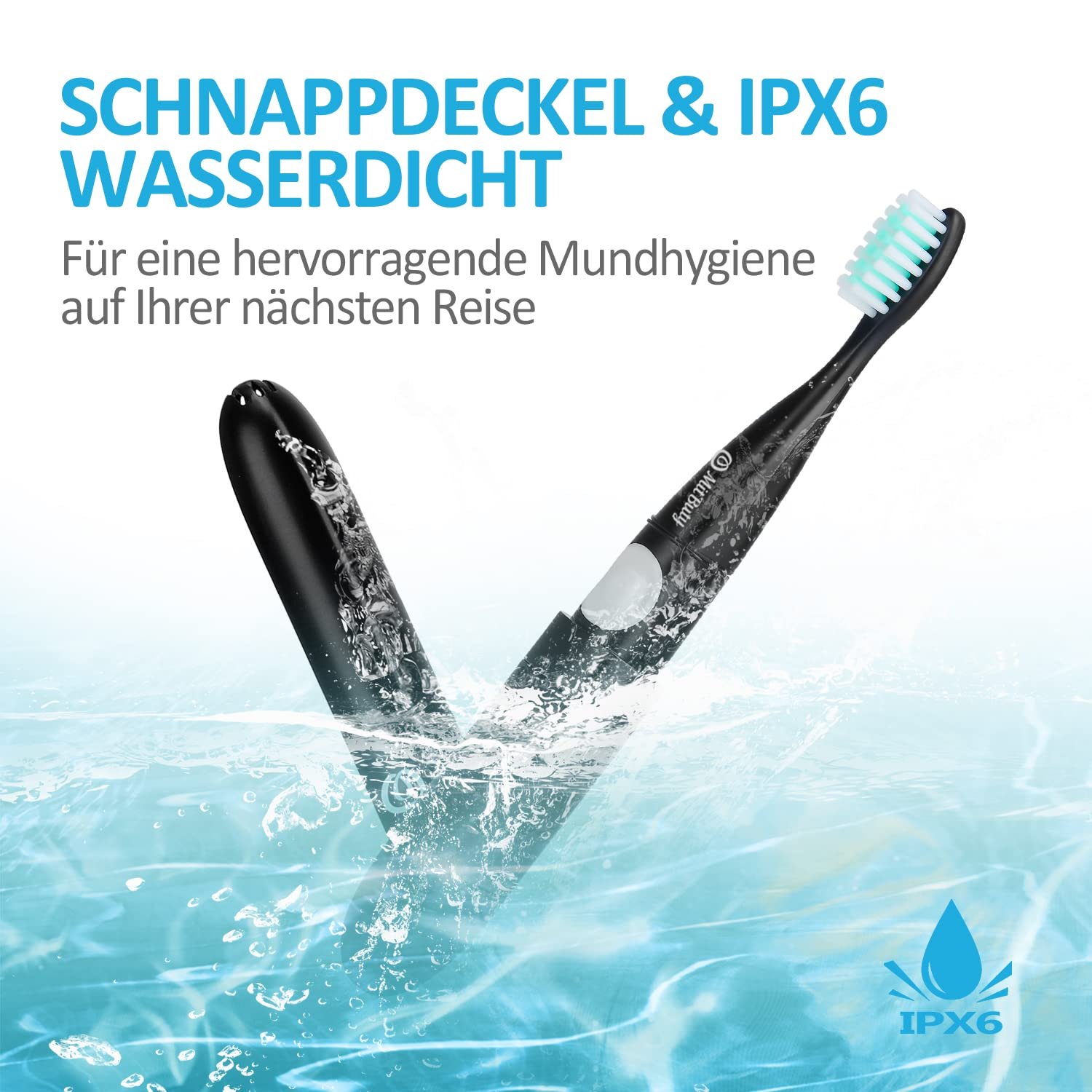 Дорожня електрична зубна щітка MitButy Водонепроникна Портативна на батарейках Дорожній футляр-ковпачок, фото №4