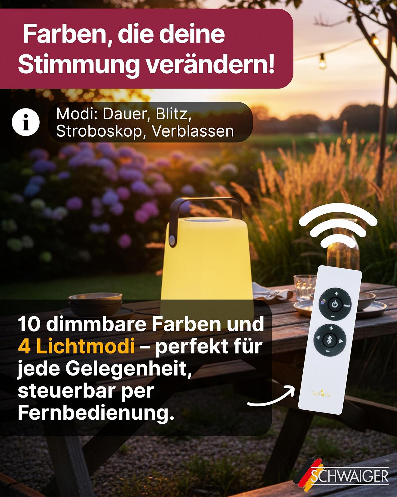 Настільна лампа SCHWAIGER Bluetooth динамік 10 Вт LED 10 кольорів 4 режими IP44, фото №3