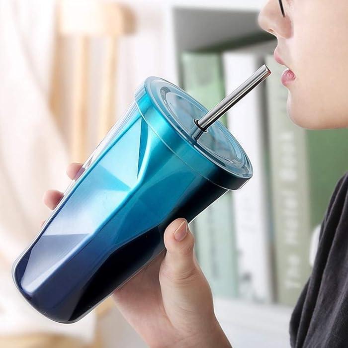 Металлический стакан с трубочкой Diamond 500 мл градиент синий, фото №3