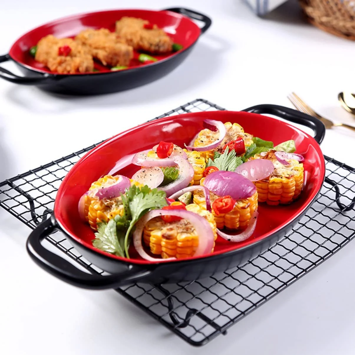 Форма для запекания с двойной ручкой керамическая термостойкая для духовки, фото №7 Форма для запекания с двойной ручкой керамическая термостойкая для духовки, фото №7