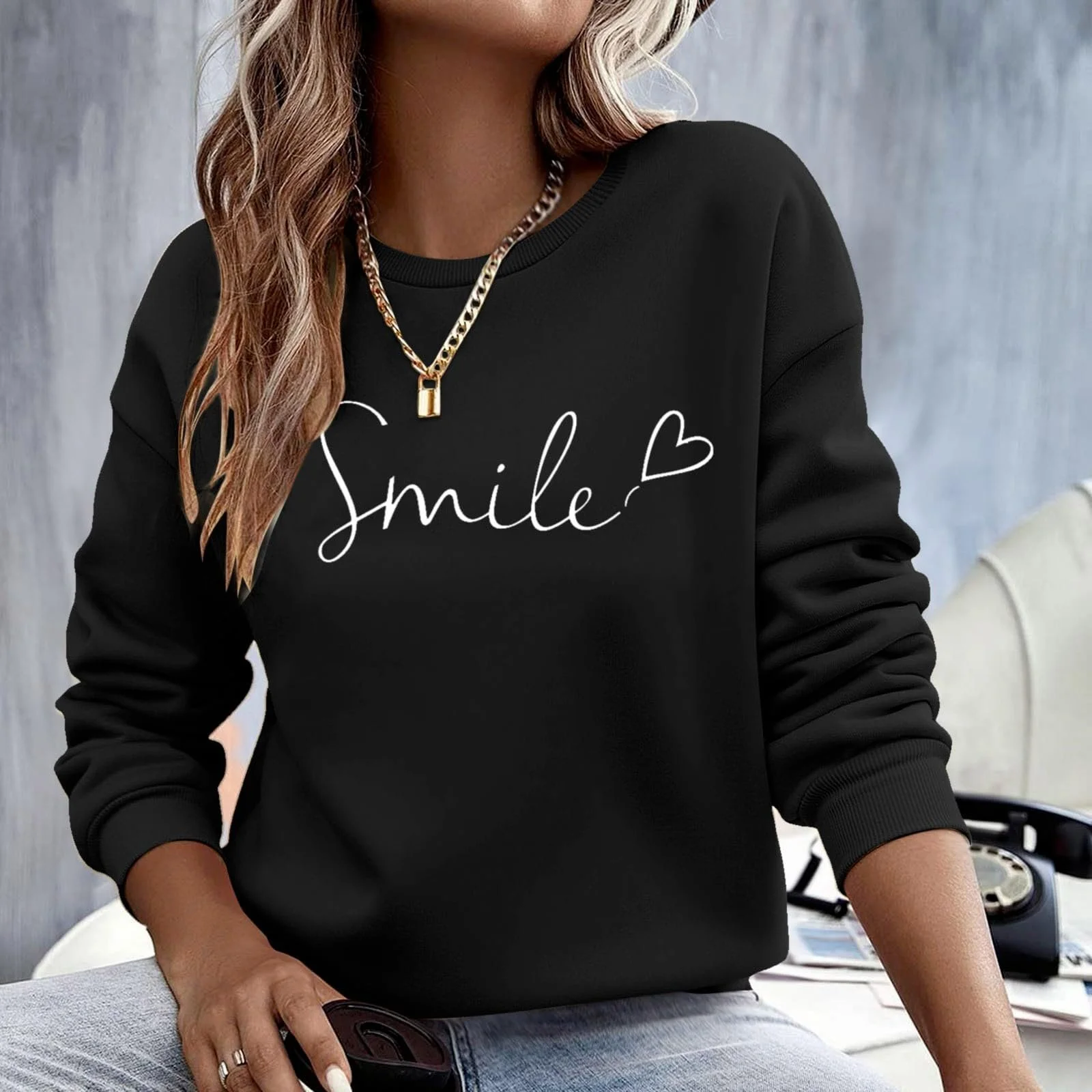 Женская толстовка Smile Cute с буквами, модная, с круглым вырезом, графика, повседневная, для тренировок, худи, трендовая, женская, осенняя, свободного кроя, смешная, мультяшная, удобная цветная толстовка, фото №8