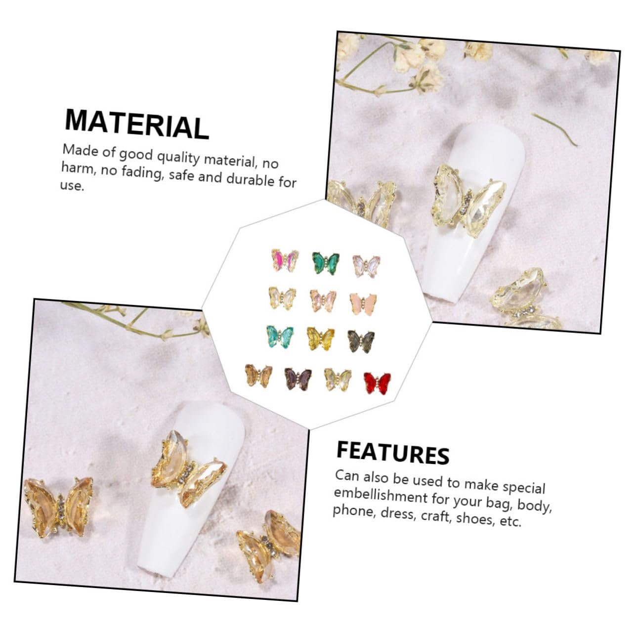 Метелики POPETPOP 13 шт. Стрази заклепки, металеві наклейки, фото №9