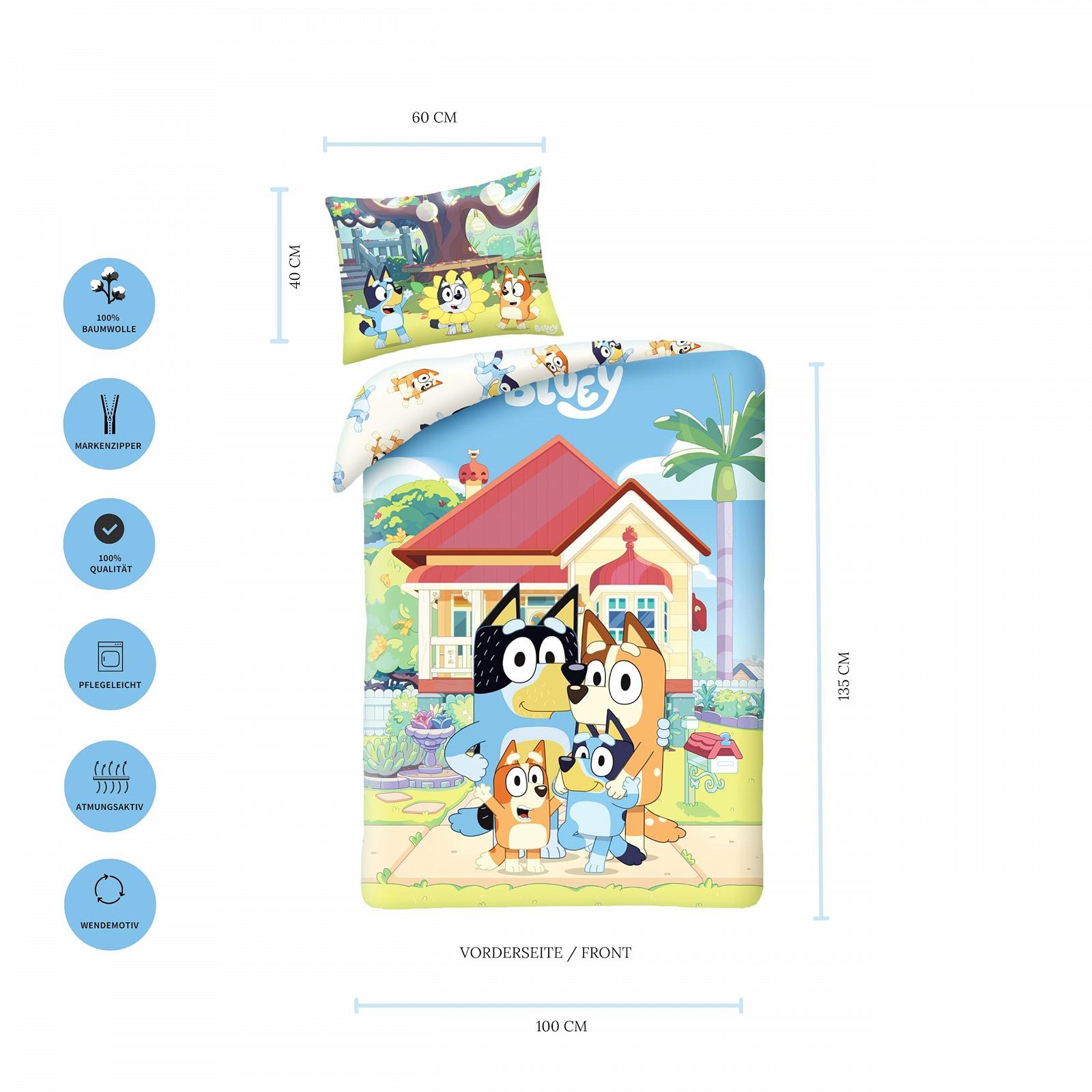 Постільна білизна Bluey 100% бавовна, 100 x 135 см, 40 x 60 см, різнокольорова, з блискавкою, фото №2