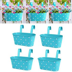 Підвісні кашпо для перил 4 шт. залізні овальні з дренажними отворами Сині - Фото 1