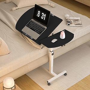Регулируемый столик для ноутбука с наклонной разделенной поверхностью для письма, колесиками и съемной корзиной для хранения, подходит для домашнего офиса, учебы, чтения и отдыха - 65-95 см (Черный) synthetic.ua - Фото 1
