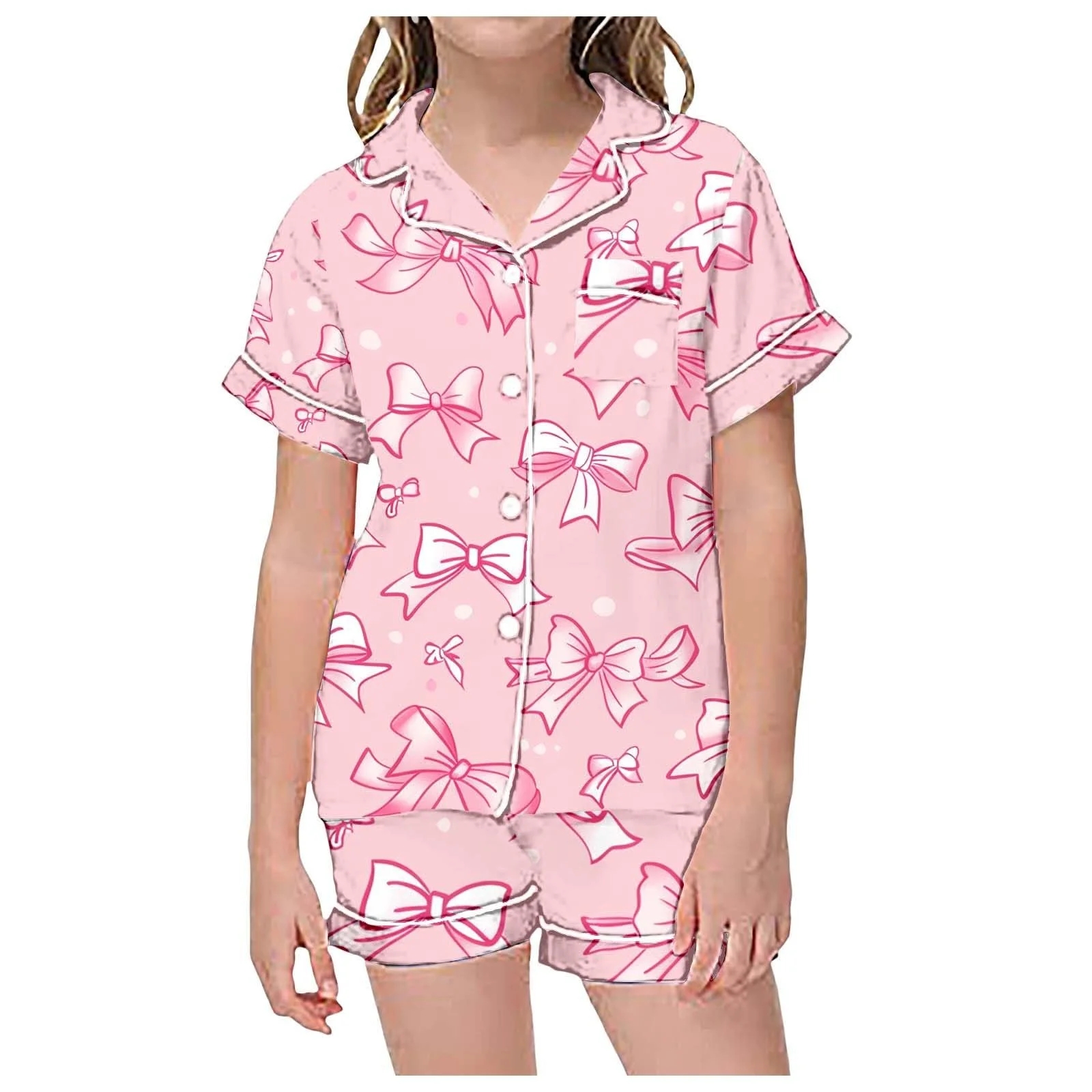 Дитячий Піжамний Комплект для Дівчаток з Бантом та Принтом, фото №2 Дитячий Піжамний Комплект для Дівчаток з Бантом та Принтом, фото №2