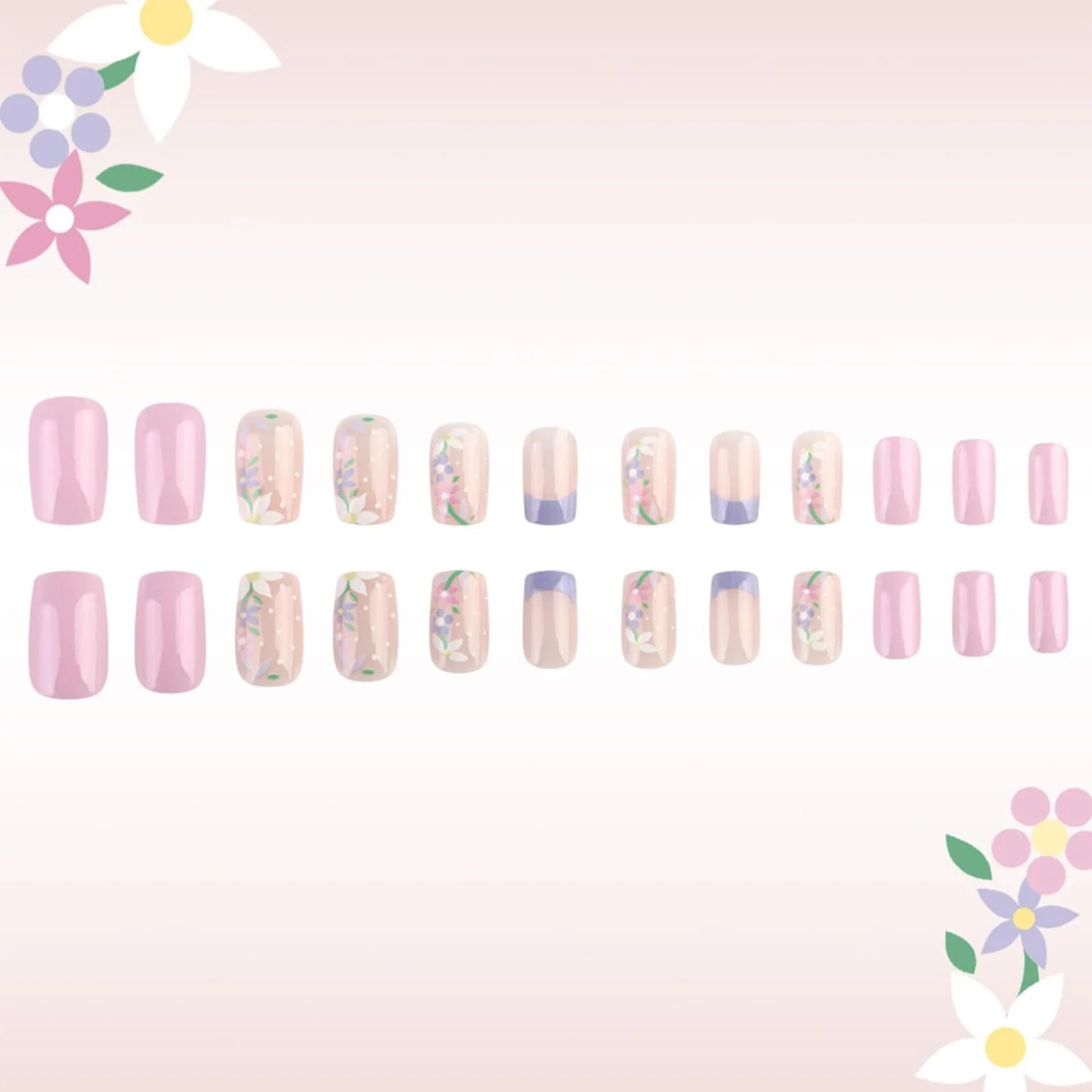 Набор накладных ногтей GlamRays Pink Flowers Short Almond 24 штуки Светло-розовый, фото №6