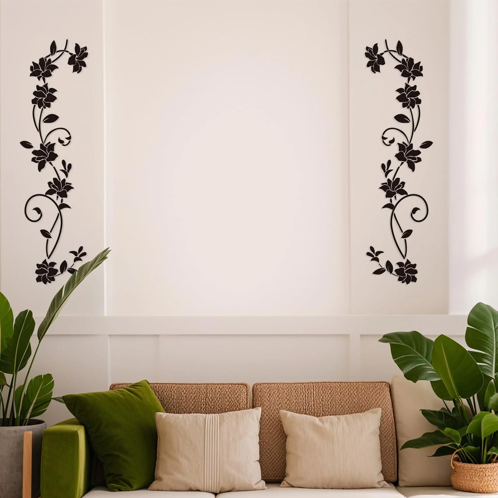 Набор наклеек на стену Цветочные узоры 2 шт. 105 x 30 см Черный, фото №5