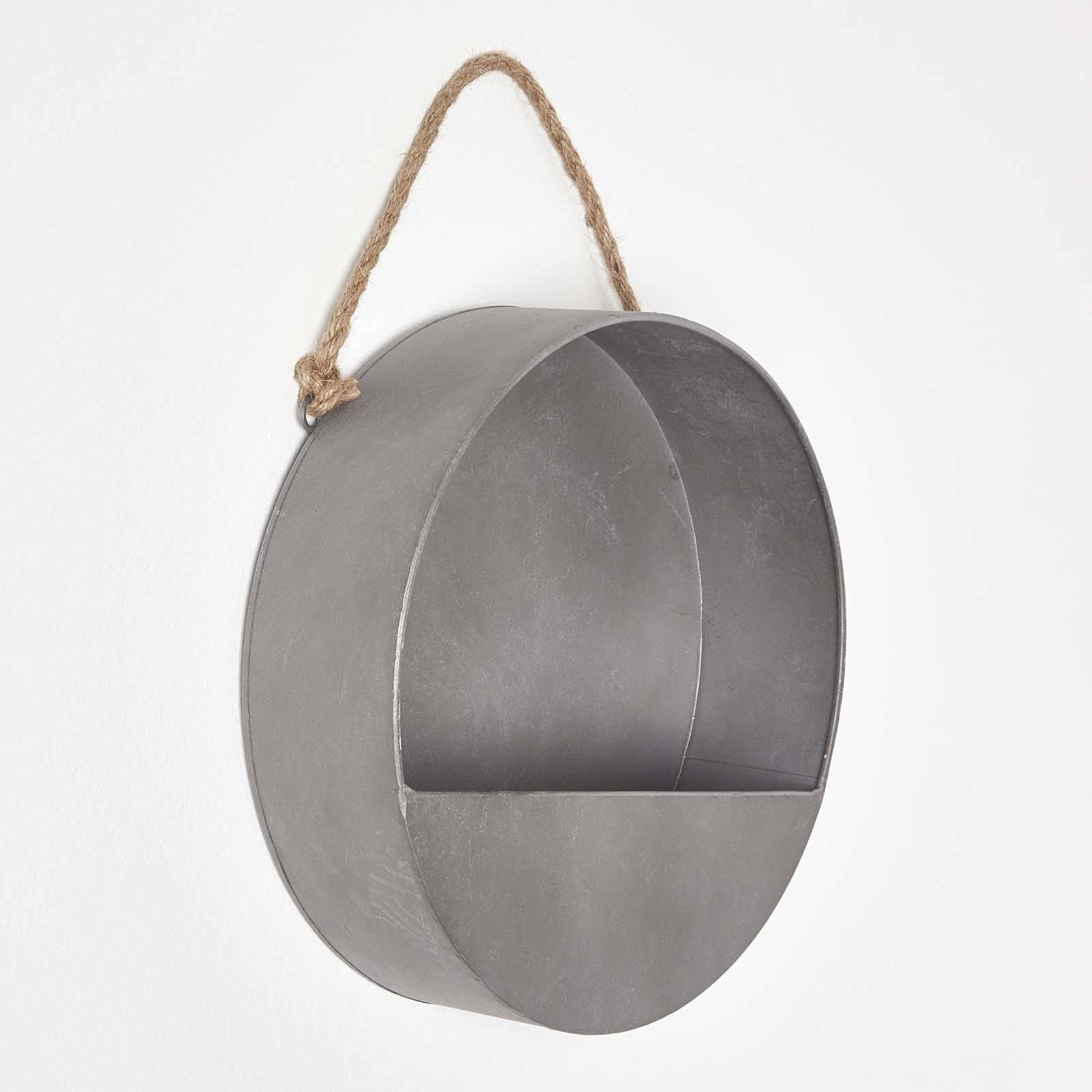 Круглое кашпо Homescapes 30 см металлическое с веревкой для настенного крепления серебристое, фото №1