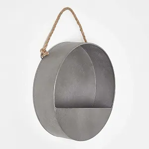 Круглое кашпо Homescapes 30 см металлическое с веревкой для настенного крепления серебристое - Фото 1