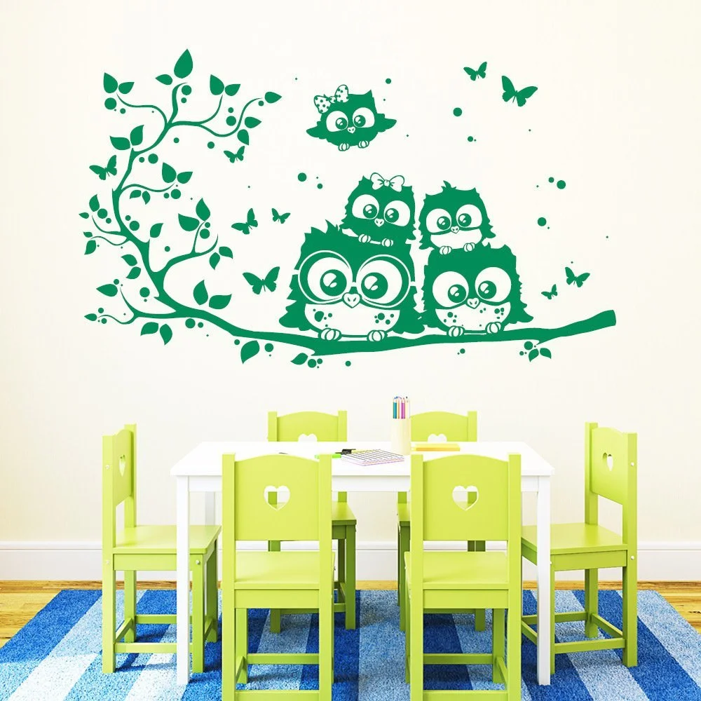 Наклейка на стену Loft Owl Family Весенняя ветка с 5 совами 49 цветов, фото №4
