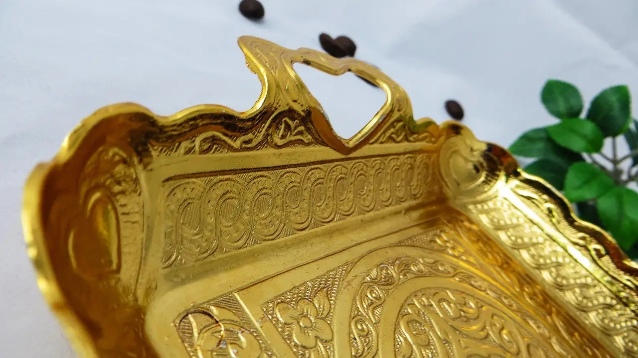 Турецкий кофеный поднос в восточном стиле металлический Цвет Золото, фото №4