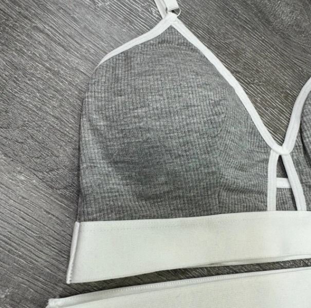 Хлопковый серый женский комплект рубчик, фото №3