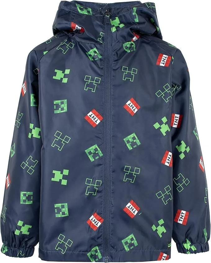 Дождевик Minecraft для мальчиков 5-12 лет Водонепроницаемая куртка с подкладкой и капюшоном Легкая и машинная стирка, фото №1