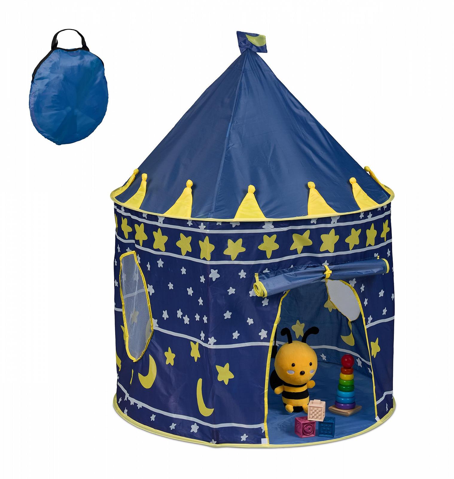 Игровой шатер Relaxdays Луна и Звезды HD 135 x 100 см Синий/Желтый, фото №1