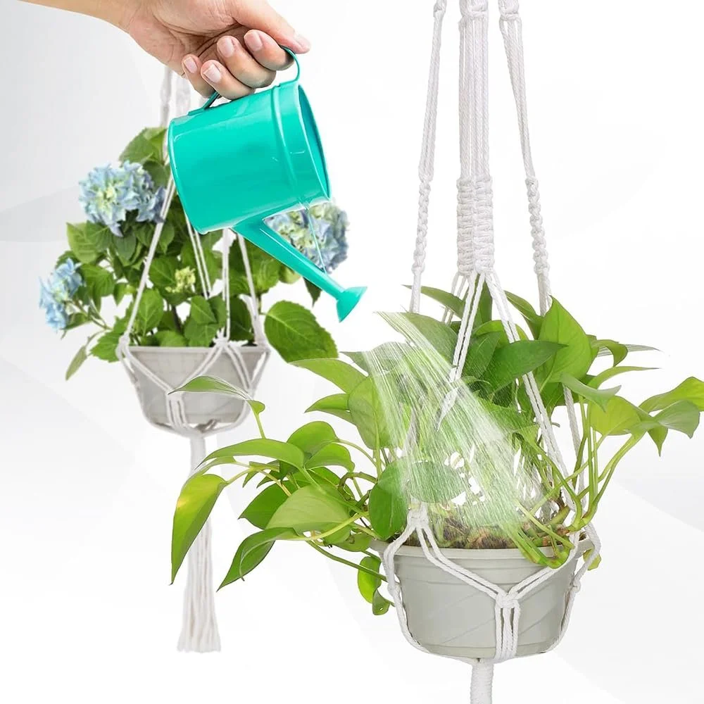 Подвесное кашпо макраме Хлопковая веревка с кисточками Бежевое Набор из 2 шт., фото №4