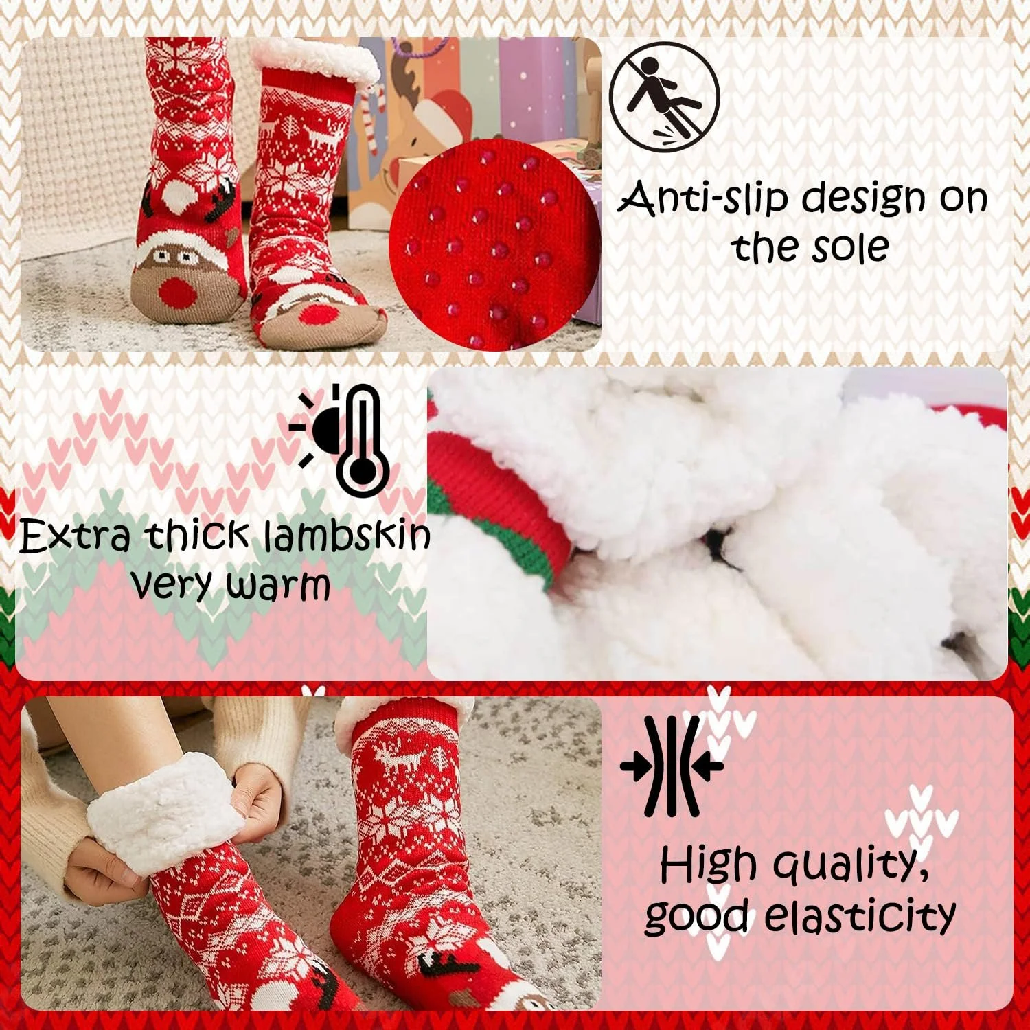 Теплі Різдвяні шкарпетки, 1 пара Теплі шкарпетки-стопери, фото №3