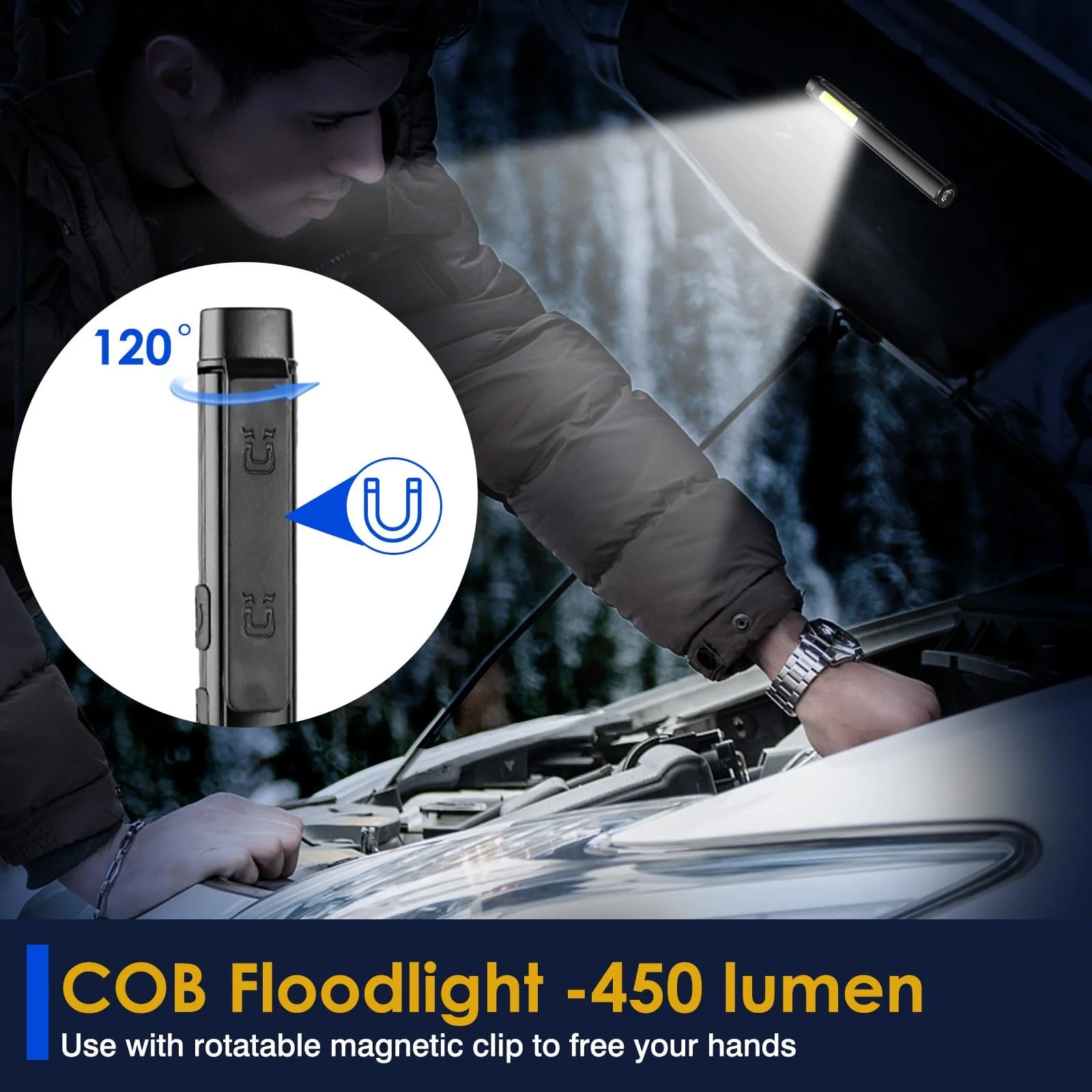 Ліхтарик WholeFire Mini UV Blacklight, 800 люмен, висока яскравість, світлодіодний кишеньковий з 365nm УФ чорним світлом, 4 режими з COB світлом та магнітом, фото №3