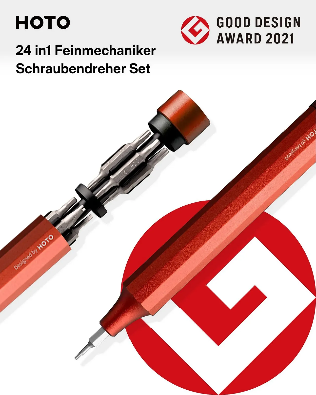 Набір прецизійних викруток HOTO 24 в 1 12 см x 1,66 см магнітний червоний, фото №2