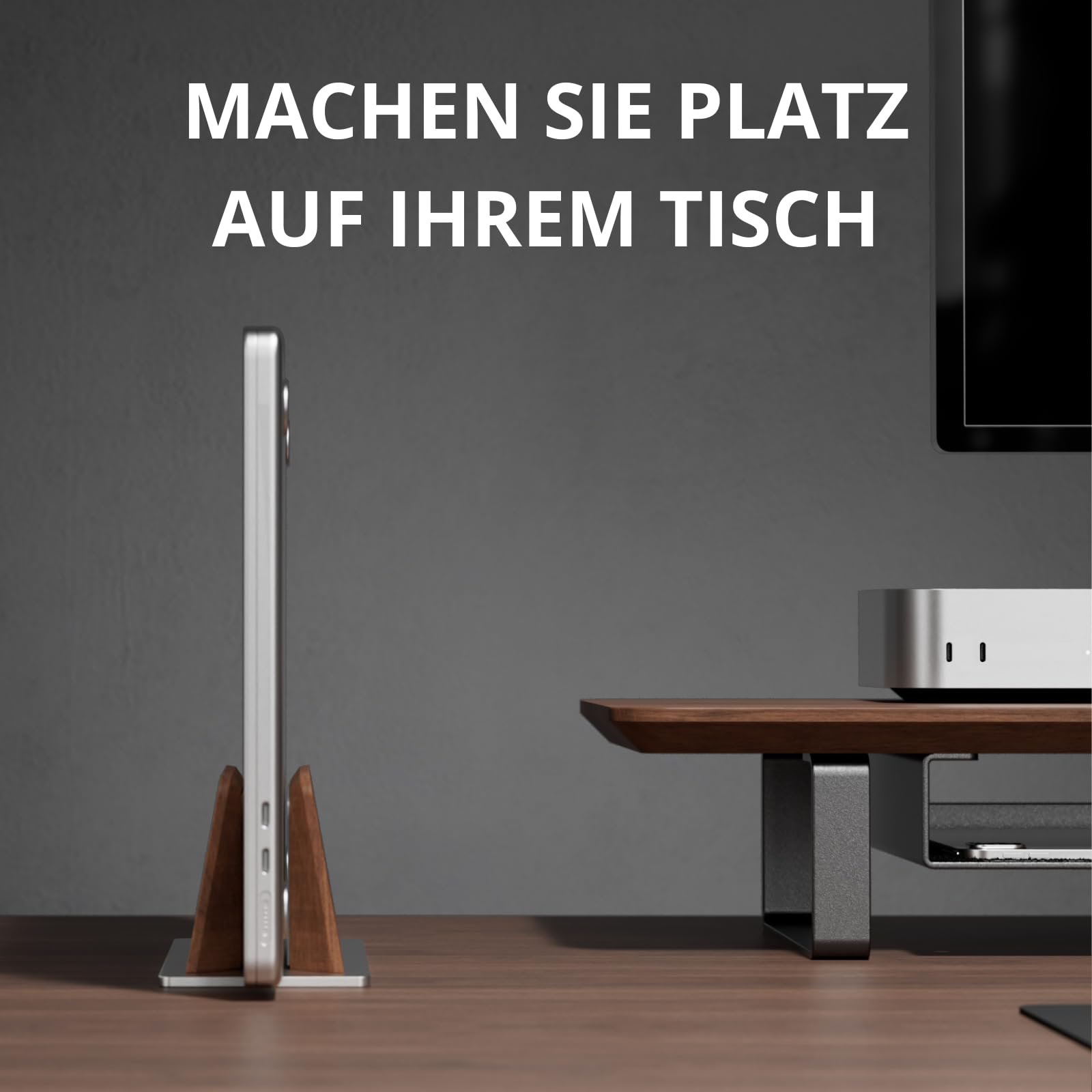 Подставка для ноутбука Muso Wood Vertical, алюминий и дерево орех, регулируемая, для MacBook Pro/Air, iPad, Samsung, планшетов, ноутбуков, фото №3 Подставка для ноутбука Muso Wood Vertical, алюминий и дерево орех, регулируемая, для MacBook Pro/Air, iPad, Samsung, планшетов, ноутбуков, фото №3