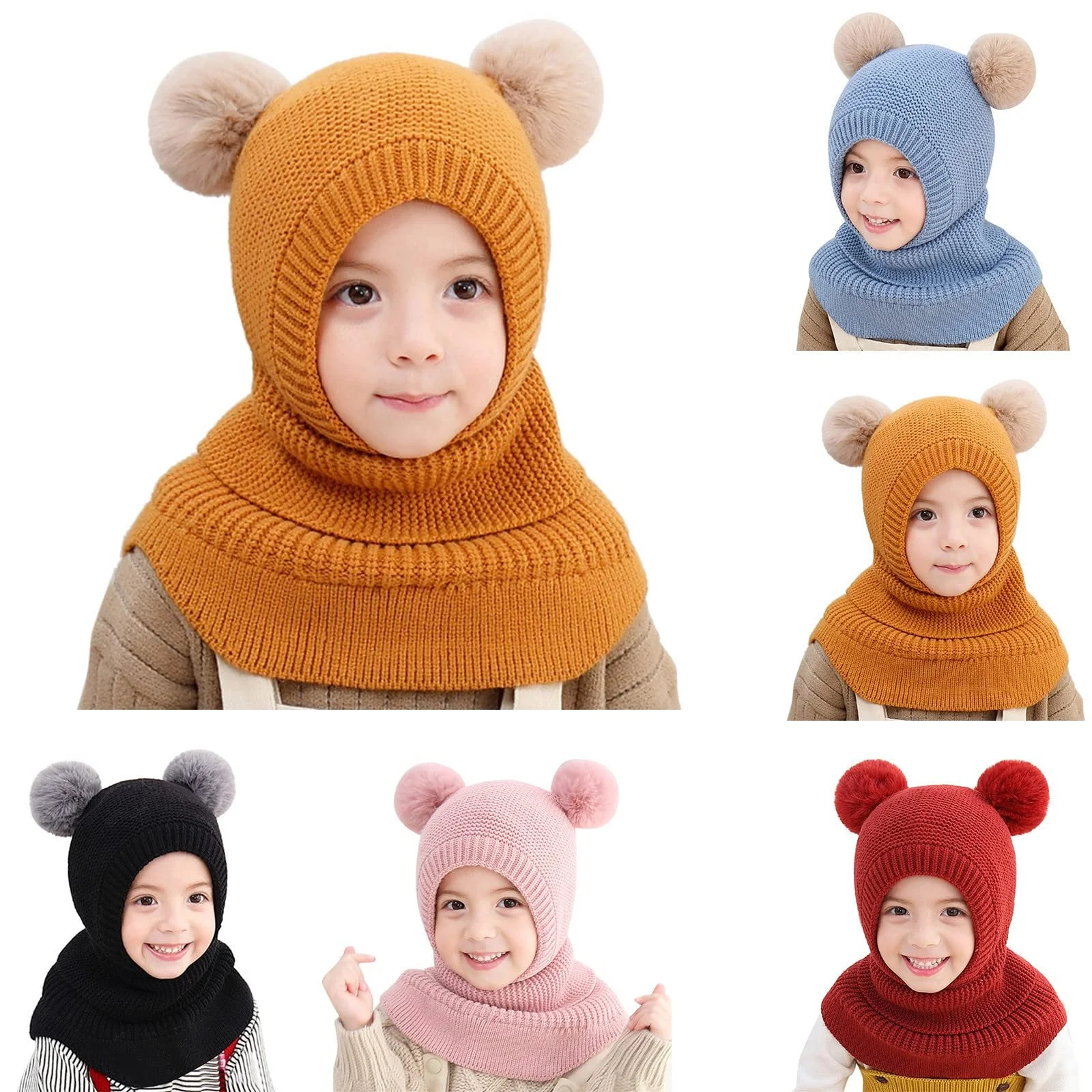Детская флисовая зимняя шапка-шарф, набор шапок и шарфов, детские шапки, осенняя шапка с флисовой подкладкой для малышей 2-6 лет, унисекс, фото №1