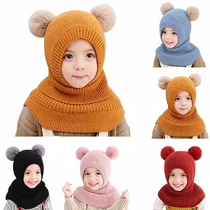 Детская флисовая зимняя шапка-шарф, набор шапок и шарфов, детские шапки, осенняя шапка с флисовой подкладкой для малышей 2-6 лет, унисекс - Фото 1