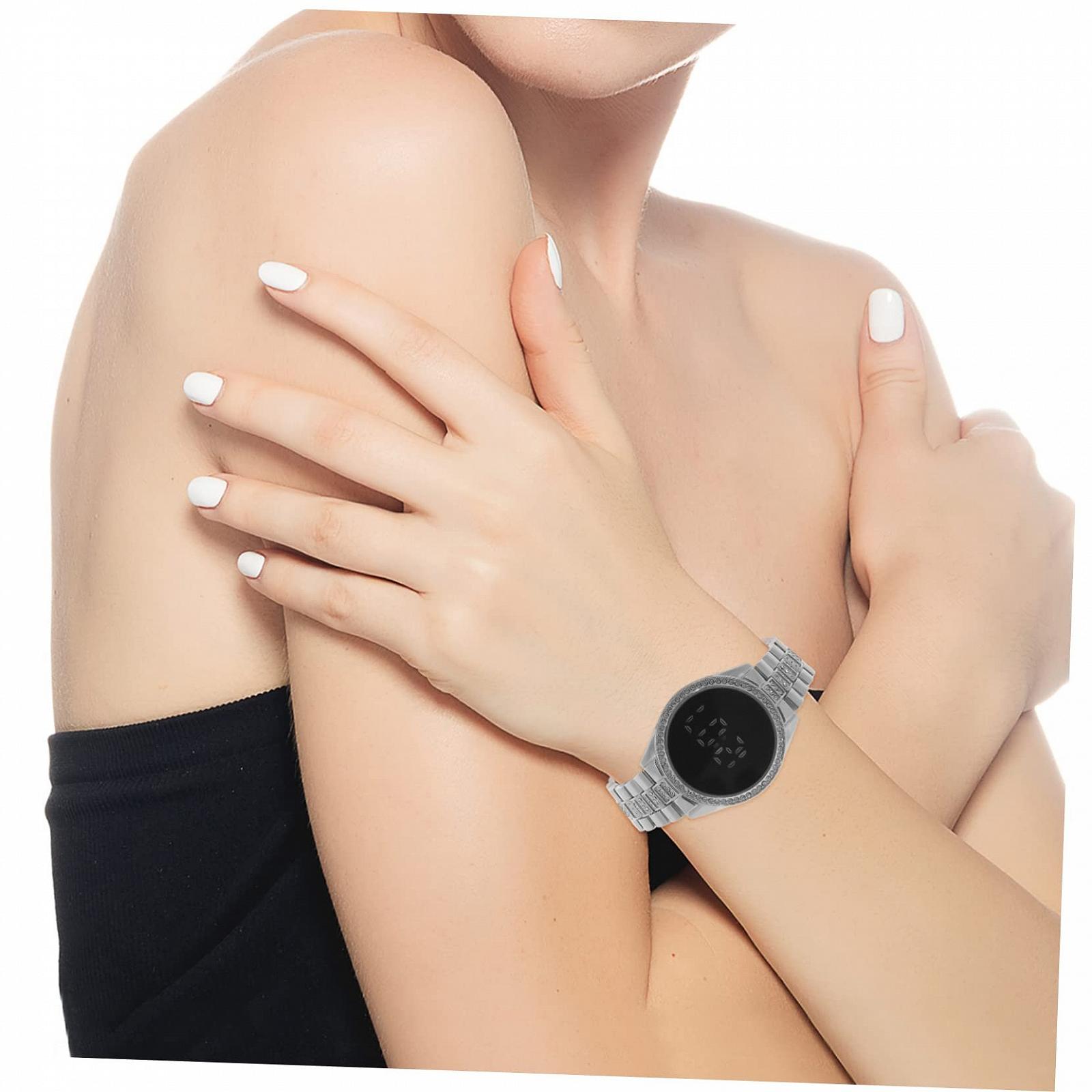 Женские часы OATIPHO Цифровые со стразами Серебристый, фото №6