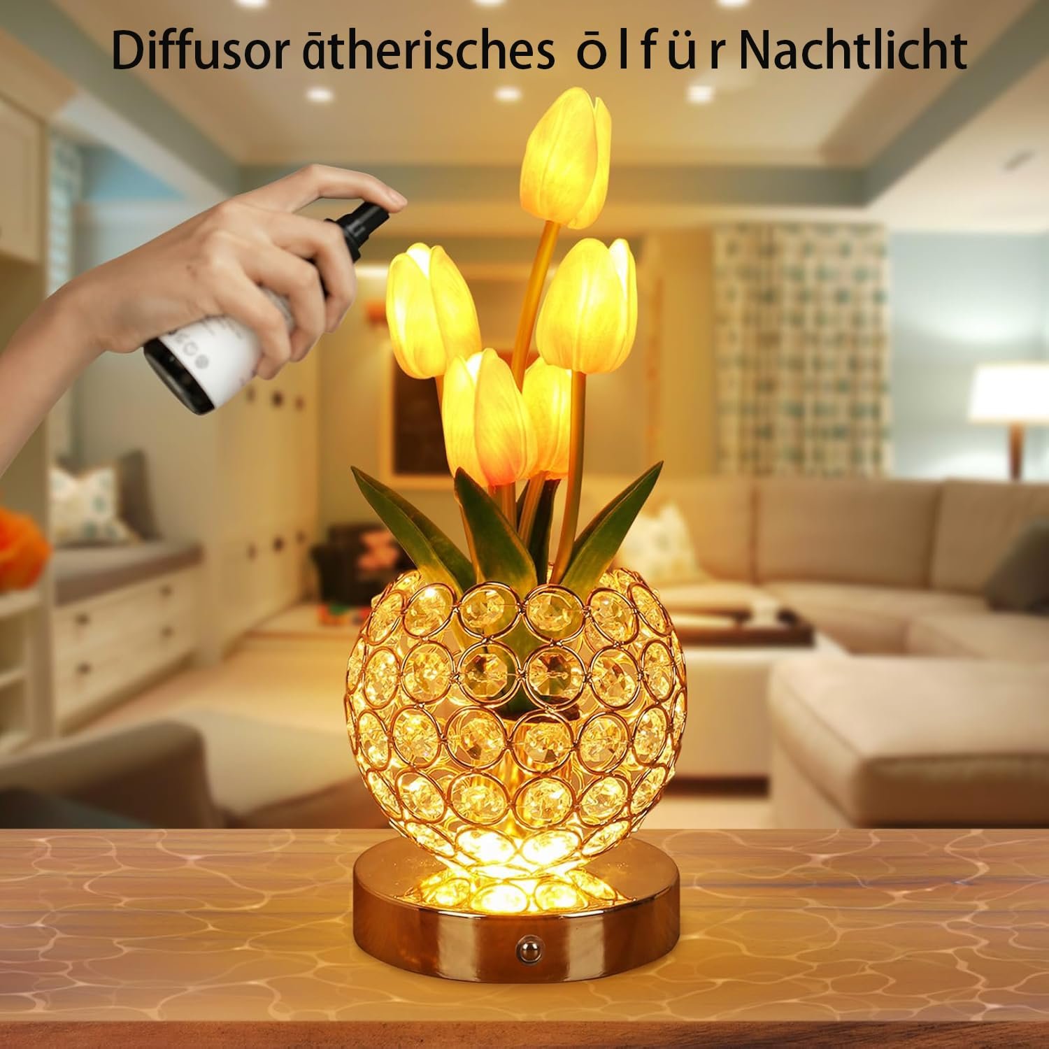 Настільна лампа приліжкова Crystal Flower Акумуляторна Tulip USB Рожева, фото №2