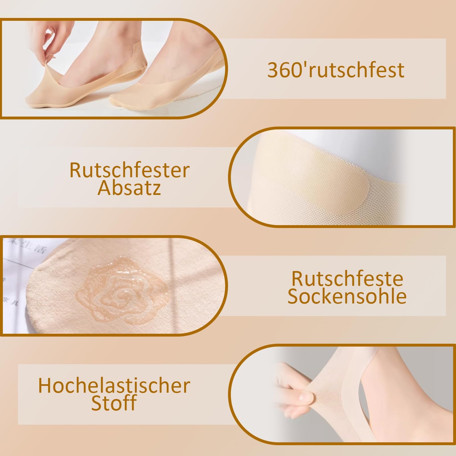 Носки женские Ankle, 5 пар, нейлоновые, невидимые, дышащие, для кроссовок, легкие, короткие носки-балетки с нескользящим силиконом, телесный цвет, белый, фото №2