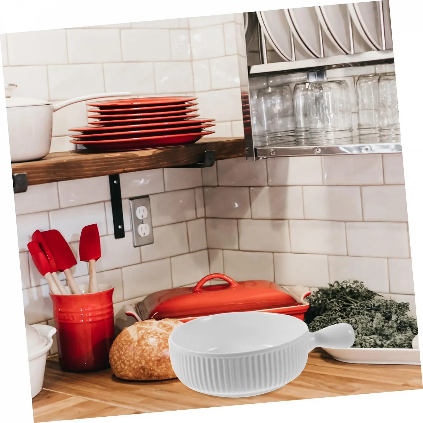 Миска для запікання GALPADA Керамічна Мікрохвильова піч Духовка Нековзне дно Штабельована, фото №2