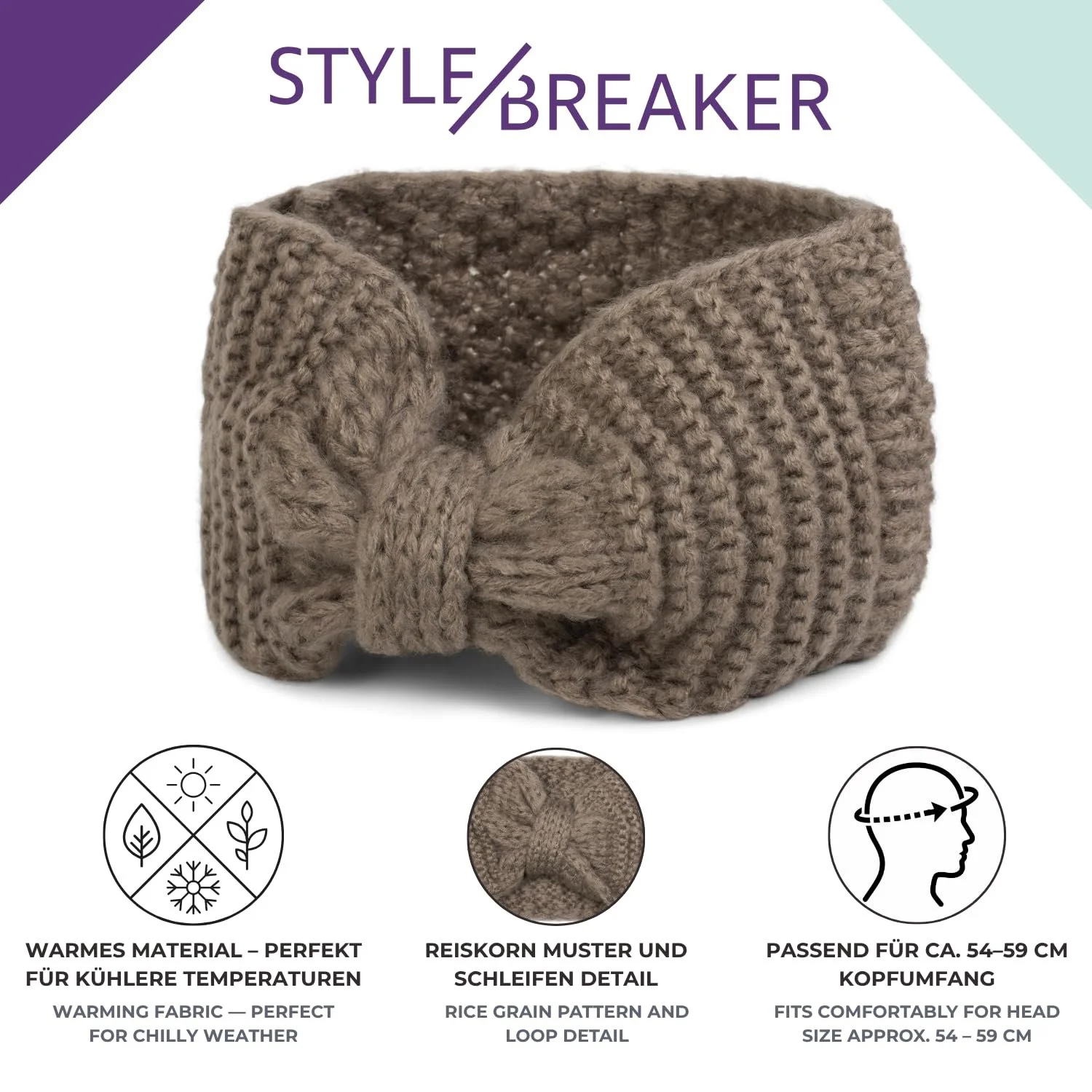 Пов'язка на голову з бантом styleBREAKER, візерунок рисової стібки, фото №3 Пов'язка на голову з бантом styleBREAKER, візерунок рисової стібки, фото №3