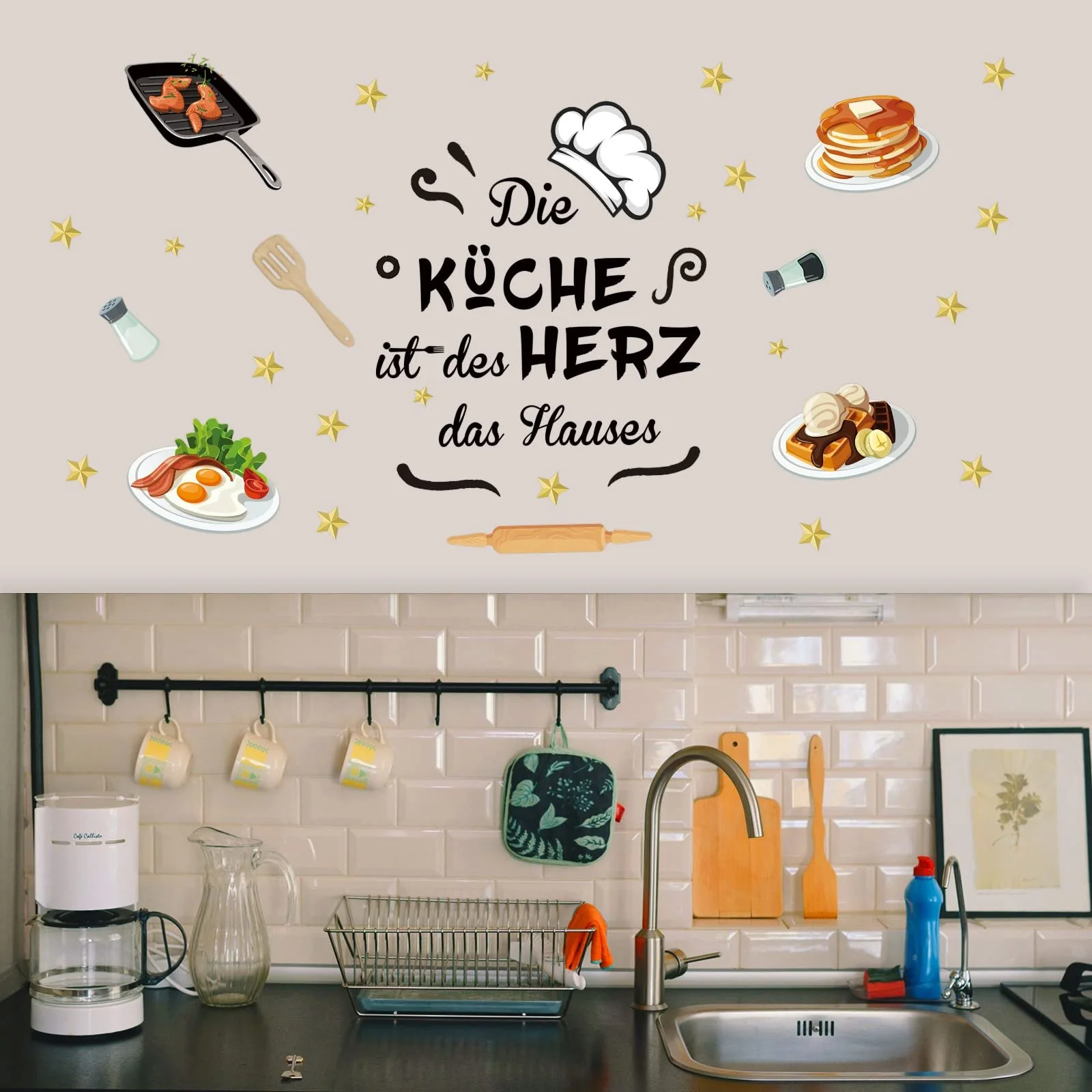 Наклейки на стену Кухня Надписи и кухонные принадлежности Виниловые 44 шт. Многоцветные, фото №3