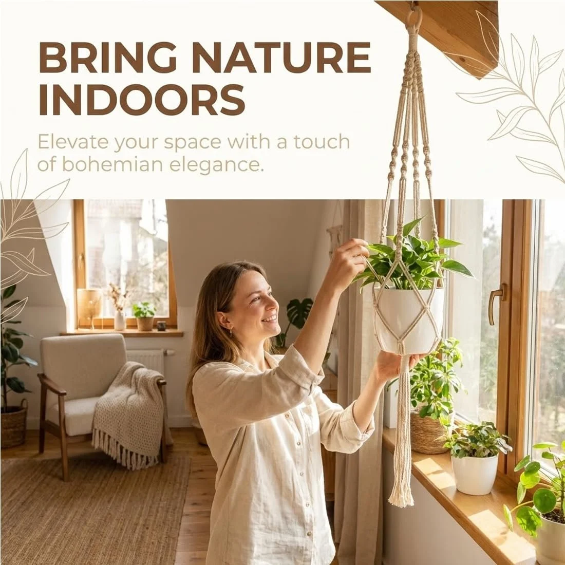 Підвісне кашпо Macrame 105 см Бавовняна мотузка Плетене (Потовщене), фото №6 Підвісне кашпо Macrame 105 см Бавовняна мотузка Плетене (Потовщене), фото №6