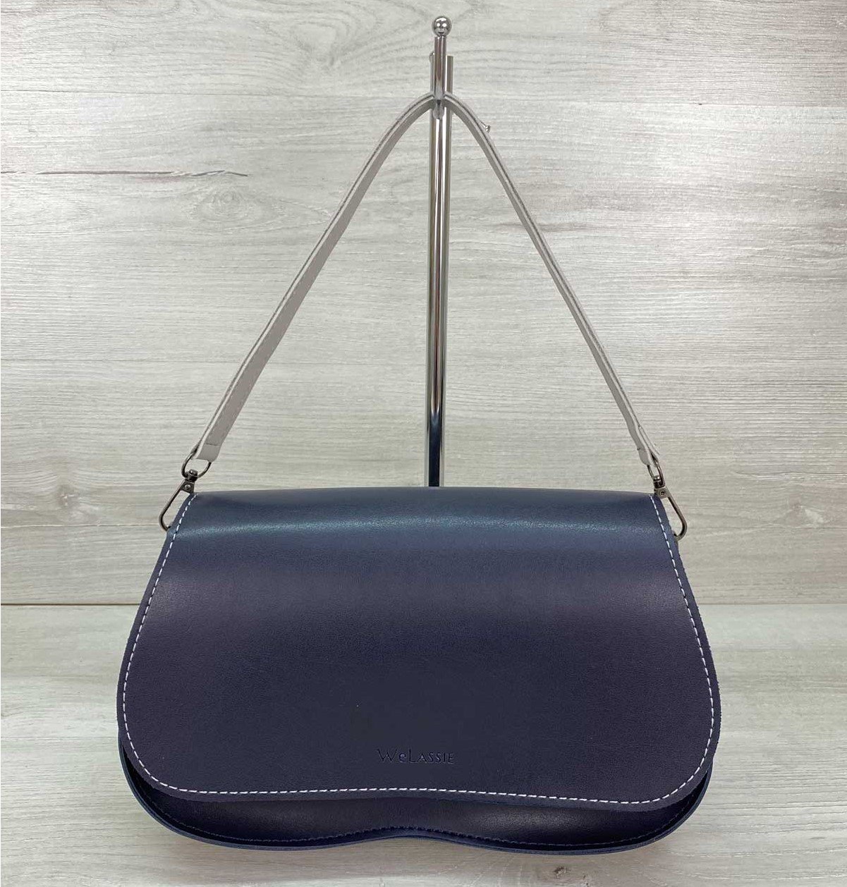 Жіноча сумка синя з коротким і довгим ременем, через плече, фото №2