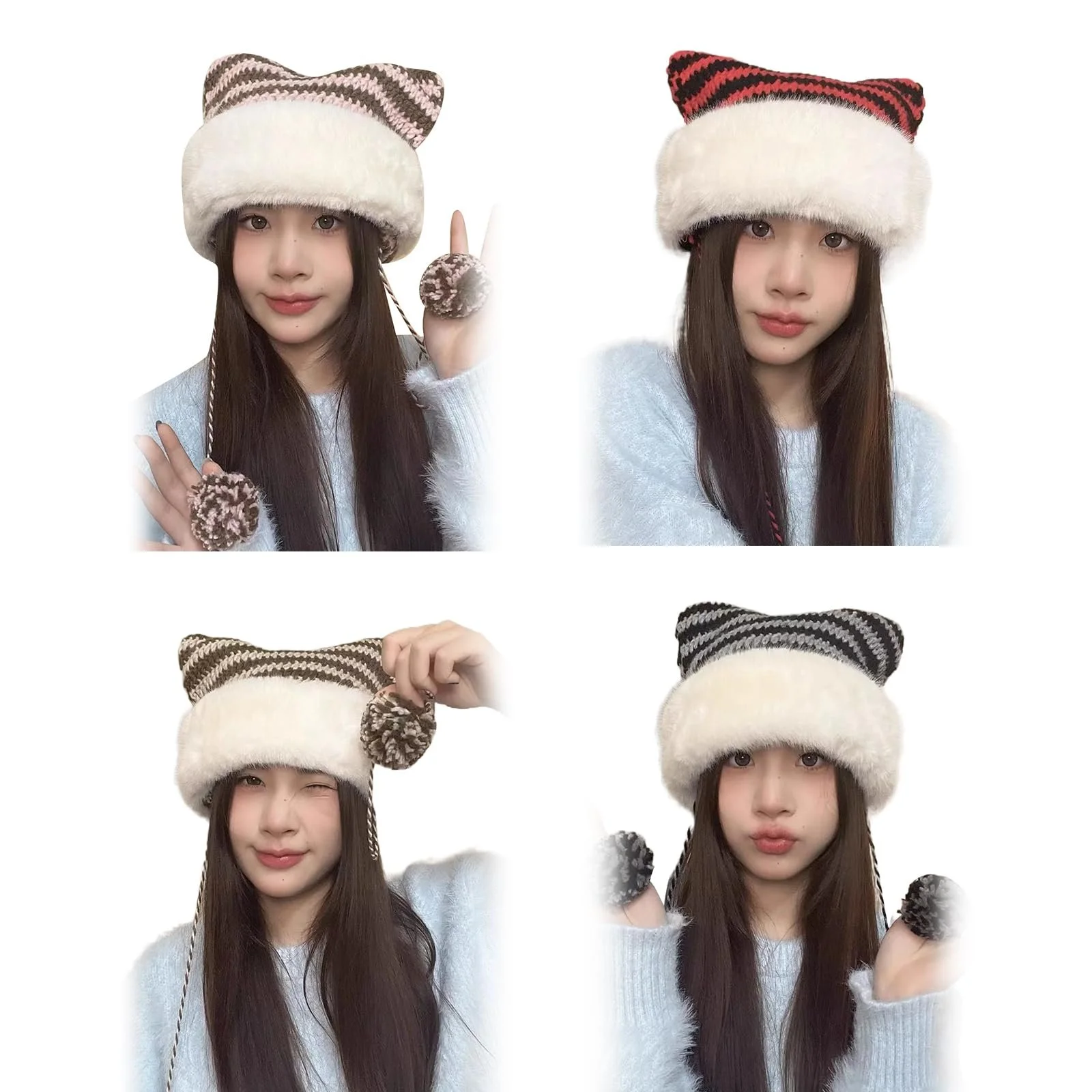 В'язана тепла смугаста шапка з котячими вушками Ldabrye, фото №3 В'язана тепла смугаста шапка з котячими вушками Ldabrye, фото №3