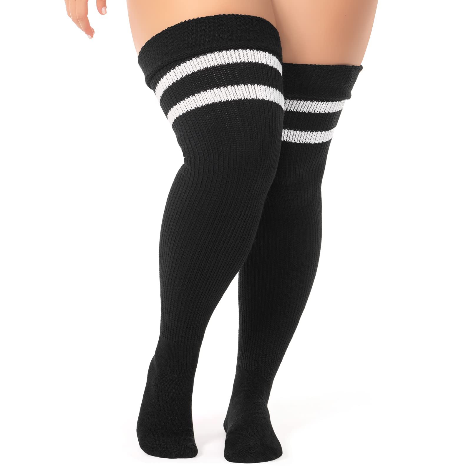 Вязаные чулки LittleForBig выше колена с полосатыми косами большого размера, фото №5