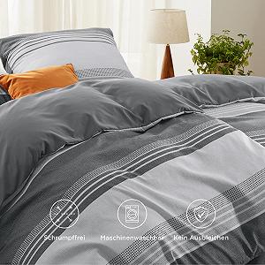 Постільна білизна Bedsure, 2 предмети, 135 x 200 см - Комплекти постільної білизни, сірий, 135 x 200 см, мікрофібра, з наволочкою 80 x 80 см, підодіяльник у смужку на блискавці synthetic.ua - Фото 1
