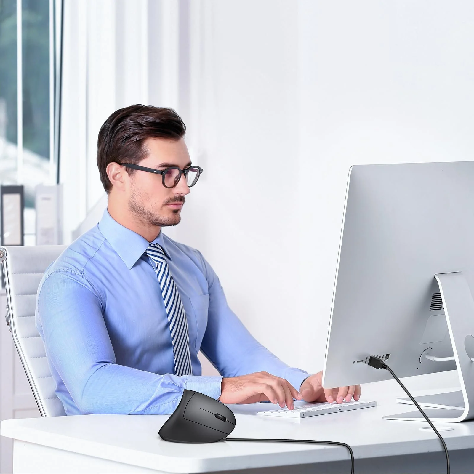 Миша TECKNET Ергономічна Вертикальна 6400 DPI 4 кнопки USB-кабель - Чорний, фото №7