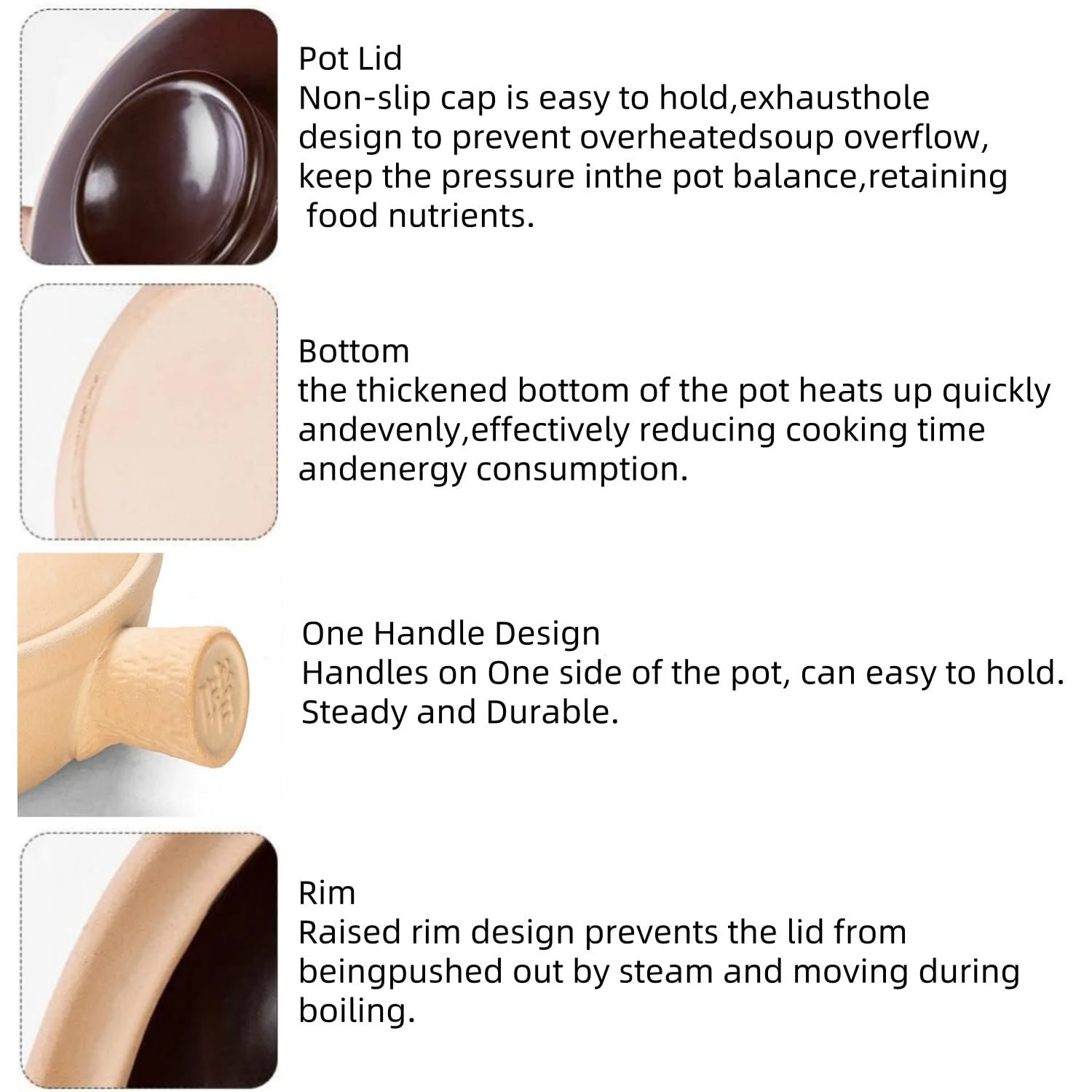 Горшок для запекания глиняный с одной ручкой в традиционном стиле керамический коричневый, фото №4