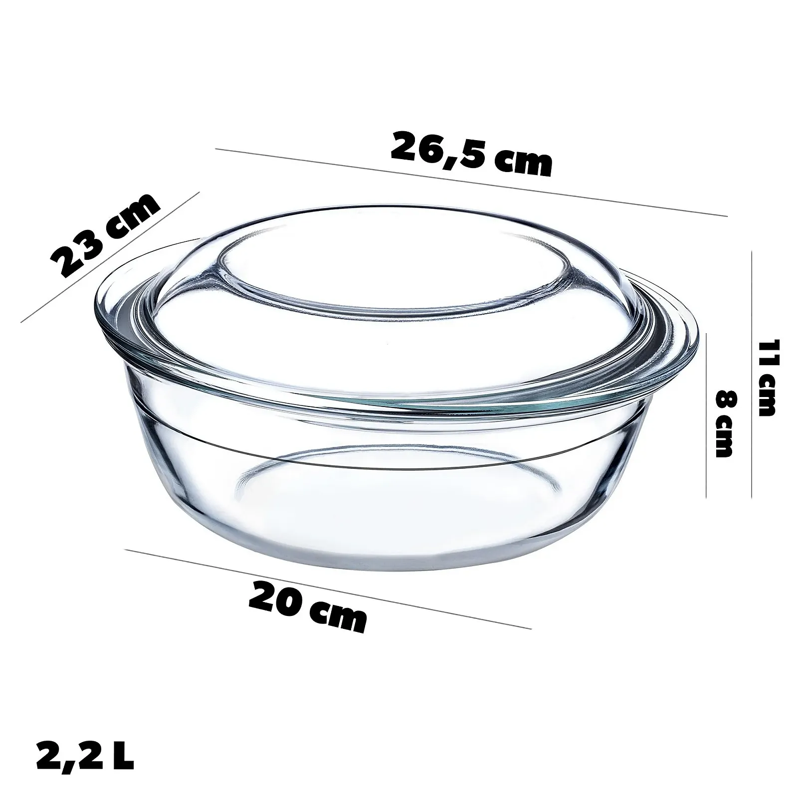Форма для запікання KADAX 2.2 л кругла з термостійкого скла з кришкою, фото №2