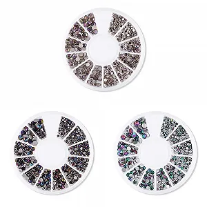 Блестки для ногтей 3 коробки Бриллиант DIY Стразы для дизайна ногтей Черный Зеленый Розовый - Фото 1